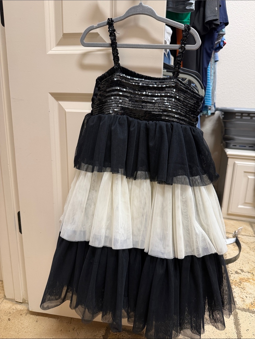 Black & White Tiered Tulle Girls' Costume Dress